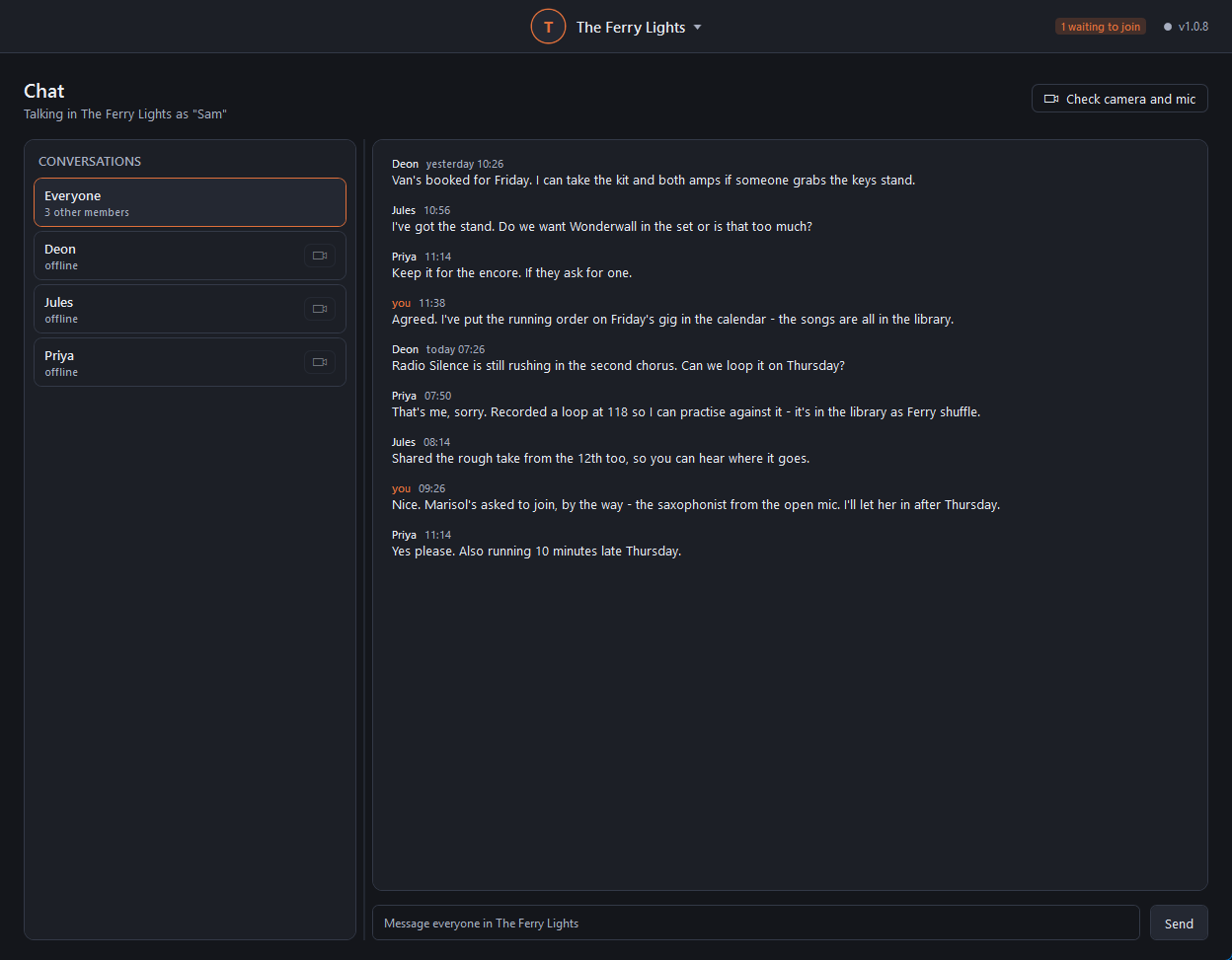 Screenshot of BandPeer's Chat