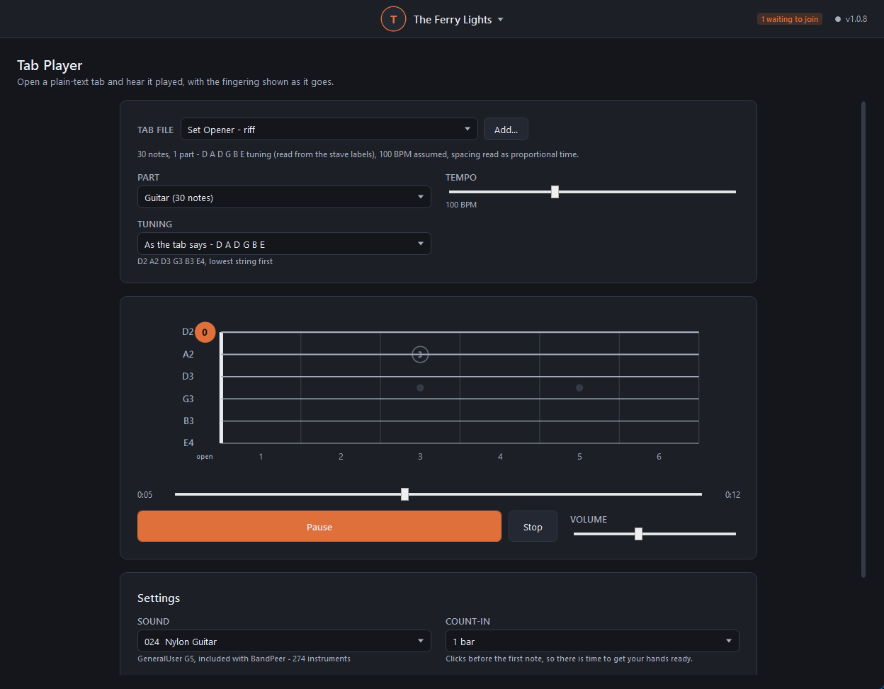 Screenshot of BandPeer's Tab Player
